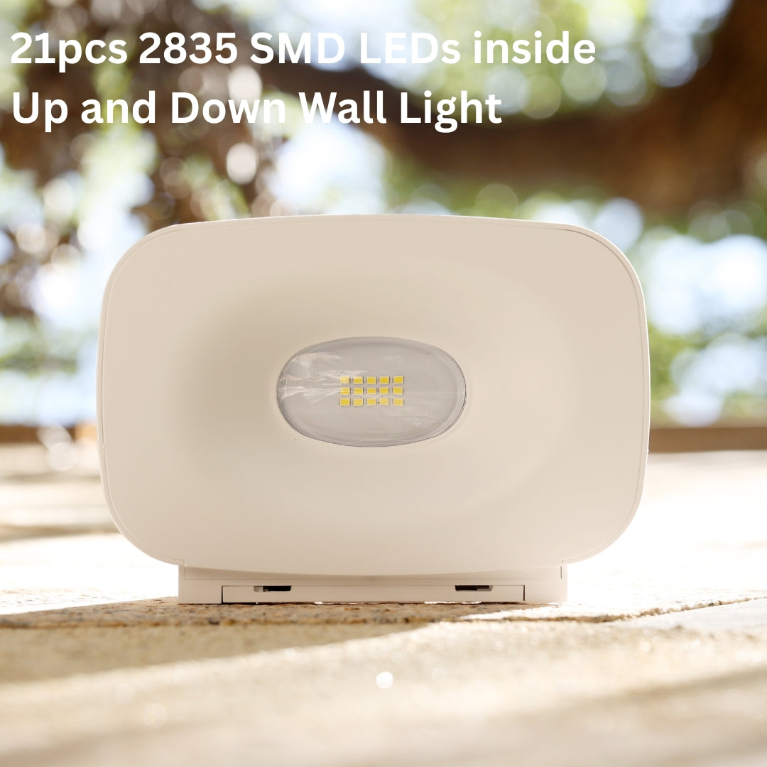 Up and Down solar Wall Light with 21pcs 2835 SMD LEDs on a blurred natural background