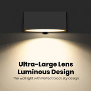 solar wall light fixture with ultra-large lens on a dark background