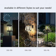 SoliSun solar powered antique-style light models for Wall, Pillar and Garden. Featuring a LED Filament Light Bulb for outdoor illumination