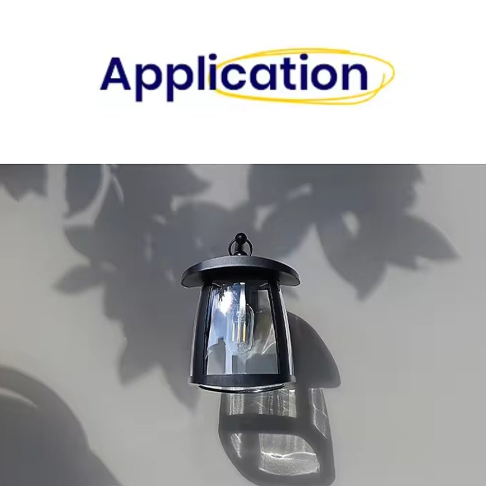 SoliSun solar powered antique-style wall light in black, featuring a LED Filament Light Bulb for outdoor illumination