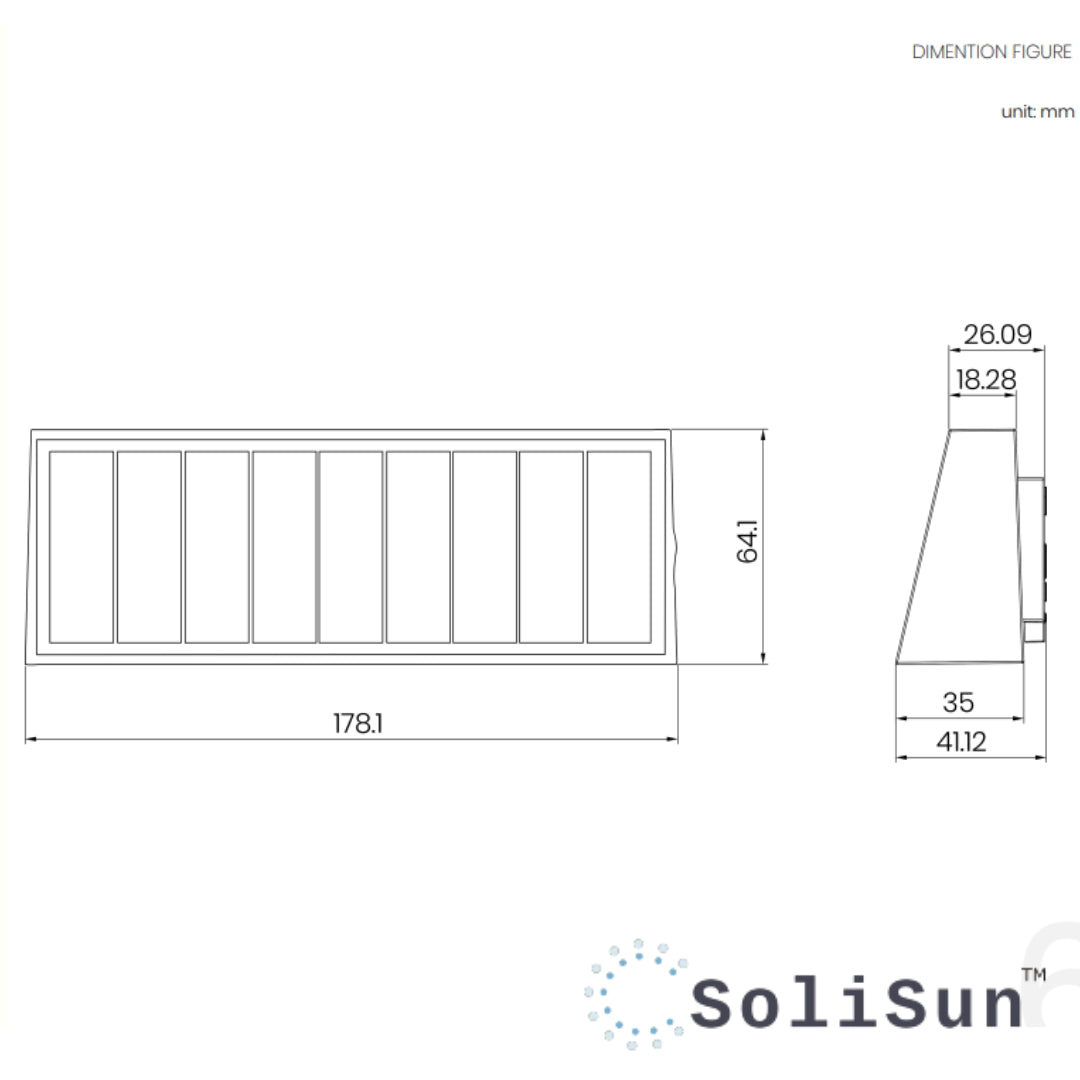 solar up down wall light dimensions diagram in mm