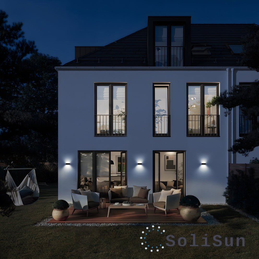 solar up and down wall lights on house